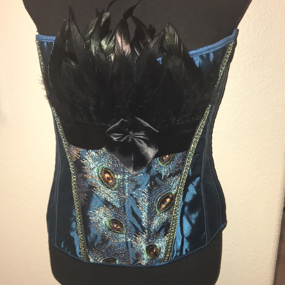 🧨MUST SEE🧨 Gorgeous Feathered Peacock Corset Bustier Lingerie Shapewear